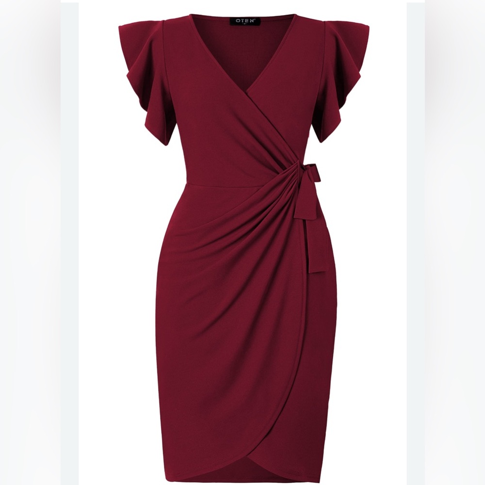 Otem Burgundy Asymmetrical Wrap Dress